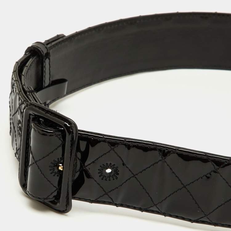 Pre Owned Burberry Black Quilted Patent Leather Buckle Belt 85CM