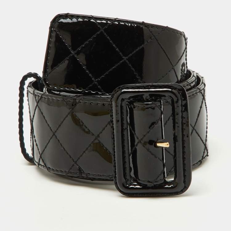 Pre Owned Burberry Black Quilted Patent Leather Buckle Belt 85CM