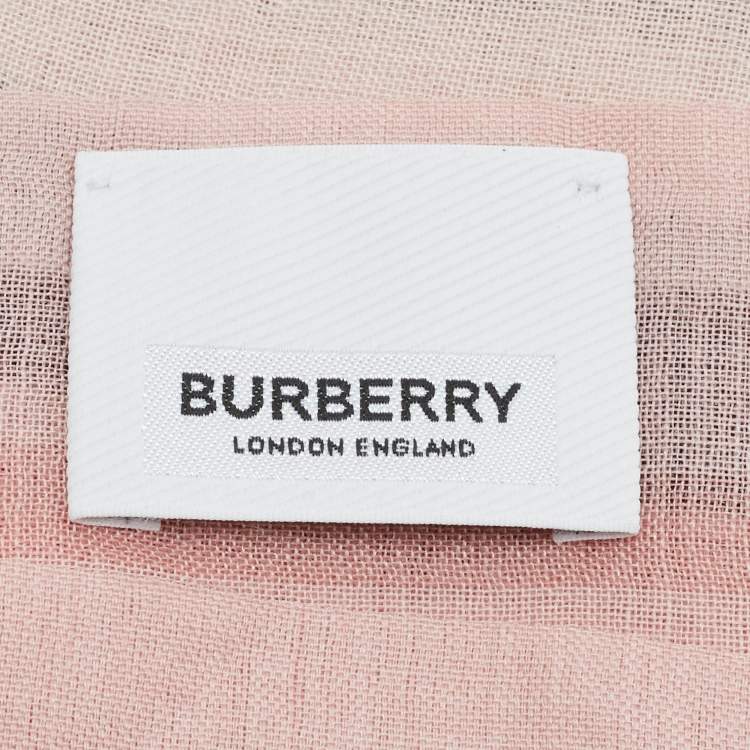 Pre Owned Burberry Ash Rose Pink Giant Check Gauze Wool and Silk Stole 