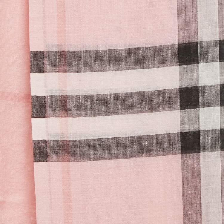 Pre Owned Burberry Ash Rose Pink Giant Check Gauze Wool and Silk Stole 