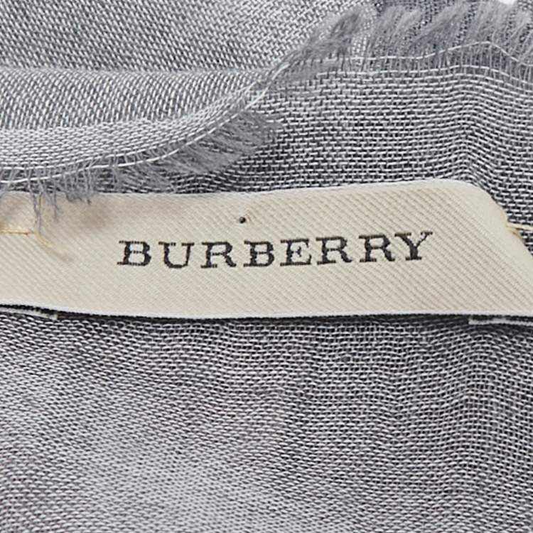 Pre Owned Burberry Blue/Grey Checked Raw Edge Scarf 