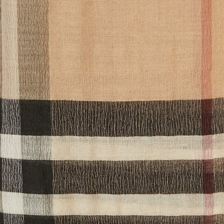 Pre Owned Burberry Beige Nova Check Wool Shawl