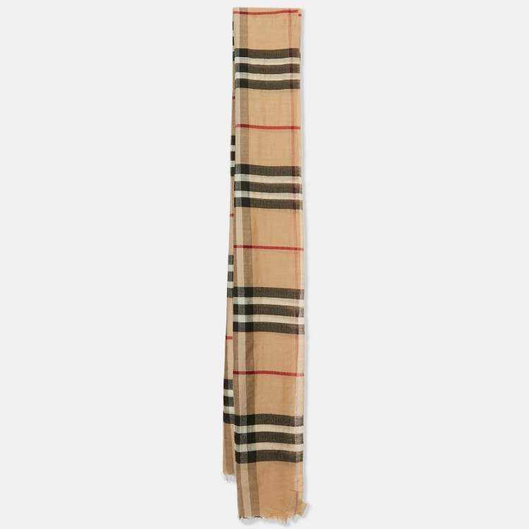 Pre Owned Burberry Beige Nova Check Wool Shawl