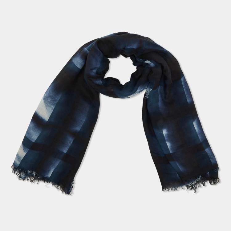 Pre Owned Burberry Blue Checked Silk Scarf