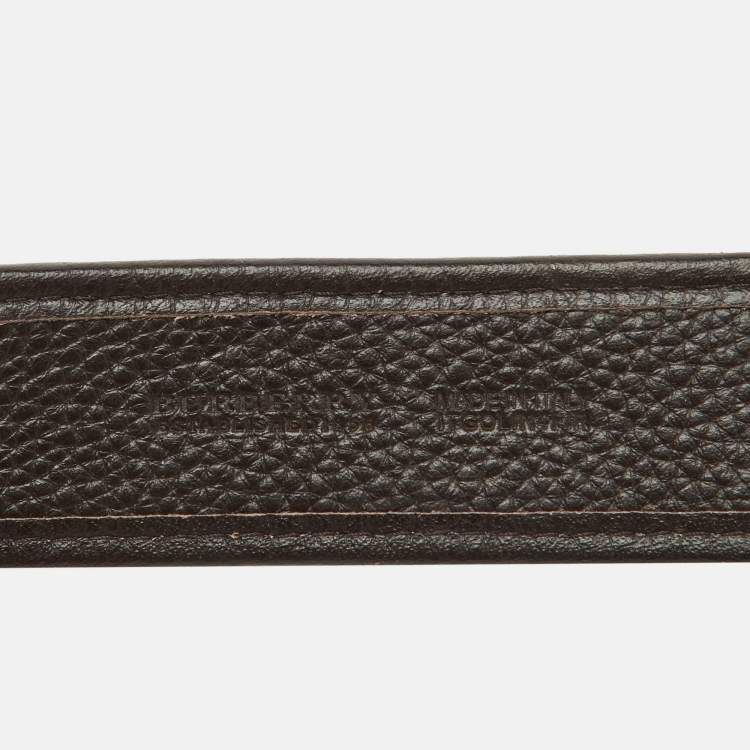 Pre Owned Burberry Beige/Dark Brown Beat Check Canvas and Leather Buckle Belt 95CM