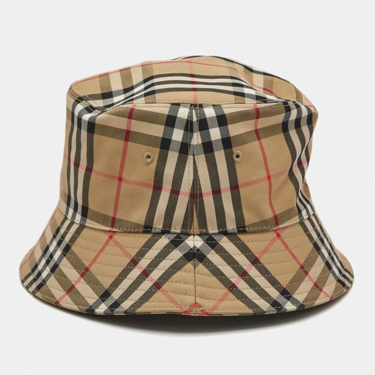 Pre Owned Burberry Brown Checks Cotton Blend Bucket Hat L