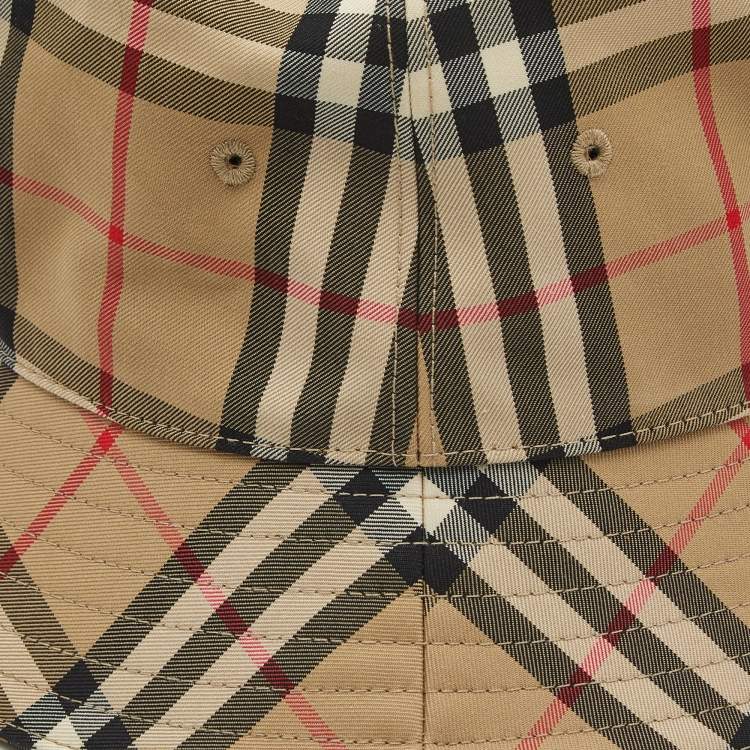 Pre Owned Burberry Brown Checks Cotton Blend Bucket Hat L