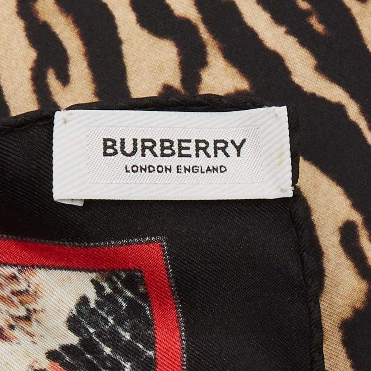 Pre Owned Burberry Beige Leopard & Snake Print Silk Checkered Scarf