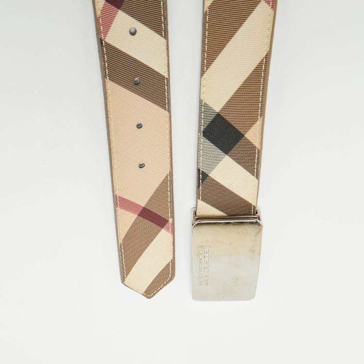 Pre Owned Burberry Beige Nova Check Coated Canvas Logo Plaque Belt 100 CM