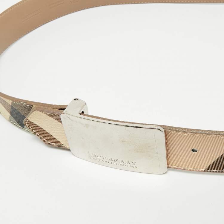 Pre Owned Burberry Beige Nova Check Coated Canvas Logo Plaque Belt 100 CM