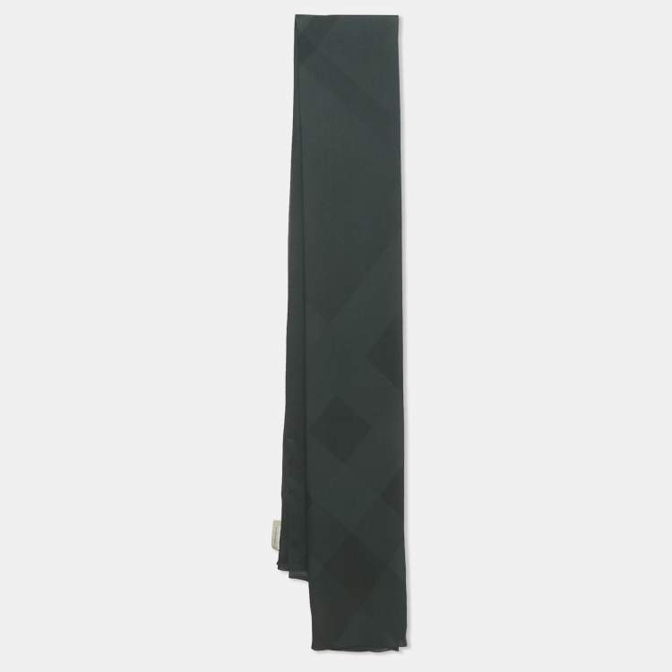 Pre Owned Burberry Dark Green Nova Check Jacquard Silk Stole