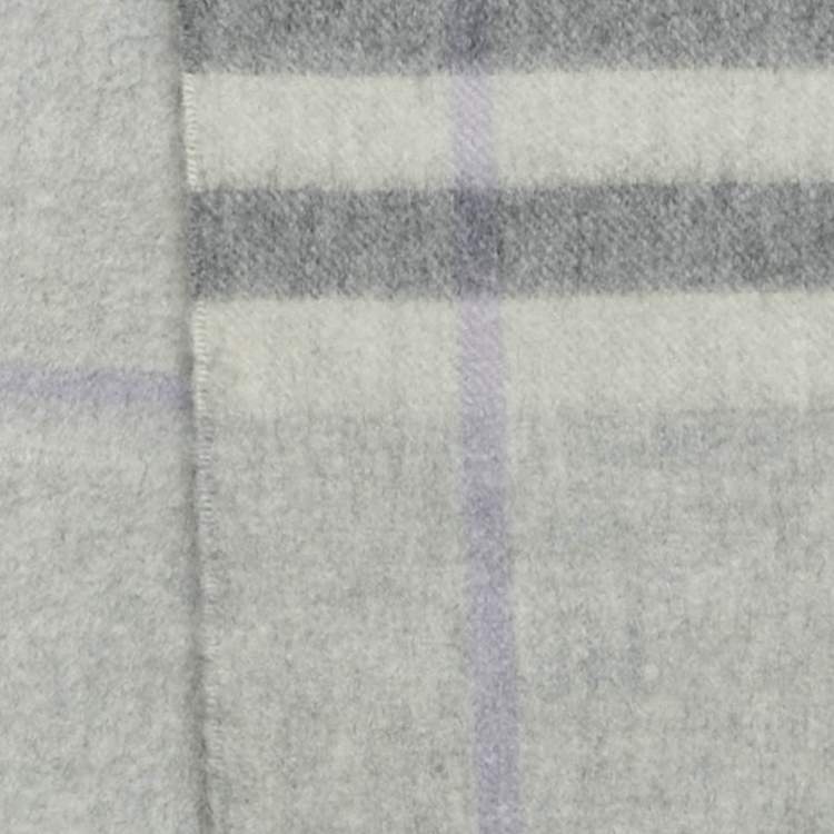 Pre Owned Burberry Grey Nova Check Cashmere Fringed Muffler 