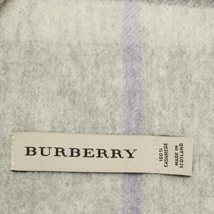 Pre Owned Burberry Grey Nova Check Cashmere Fringed Muffler 