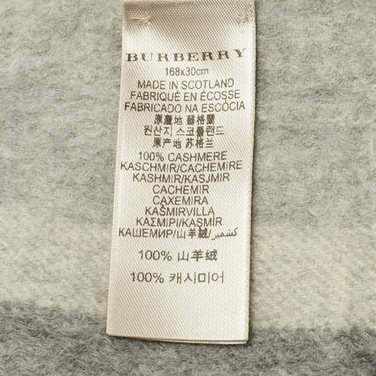 Pre Owned Burberry Grey Nova Check Cashmere Fringed Muffler 