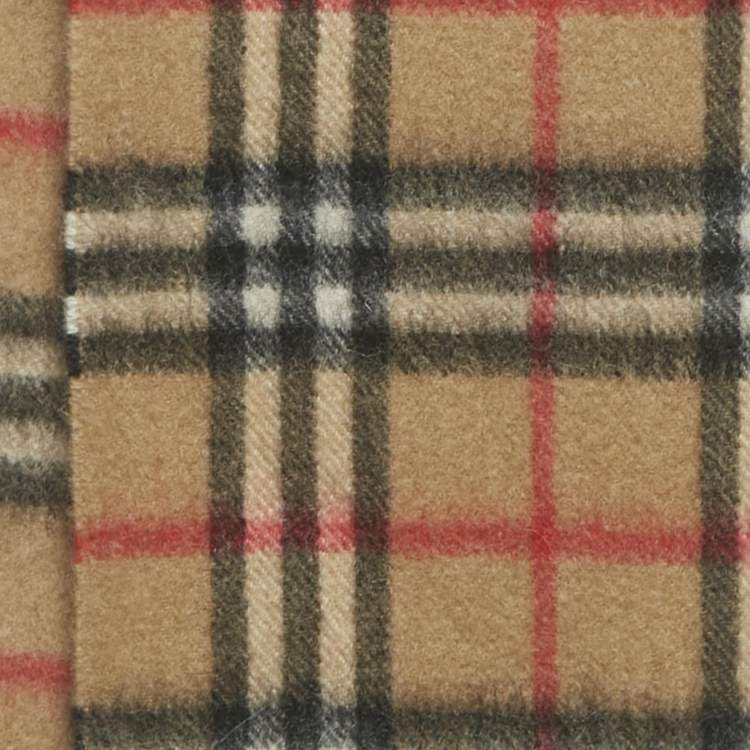 Pre Owned Burberry Vintage Brown Tartan Check Wool Fringed Muffler