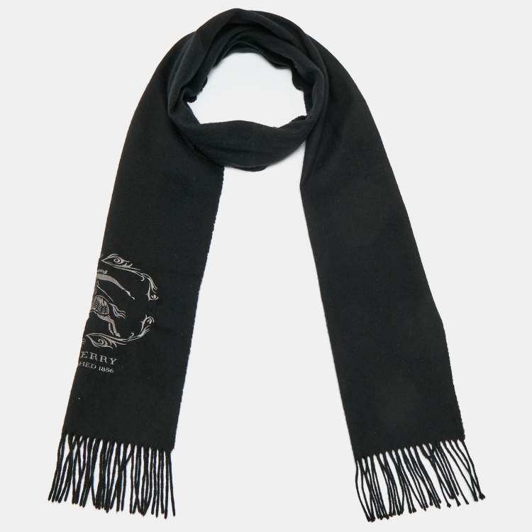 Pre Owned Burberry Black Logo Embroidered Cashmere Stole
