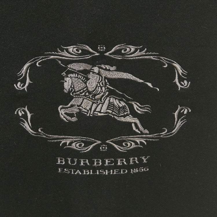 Pre Owned Burberry Black Logo Embroidered Cashmere Stole