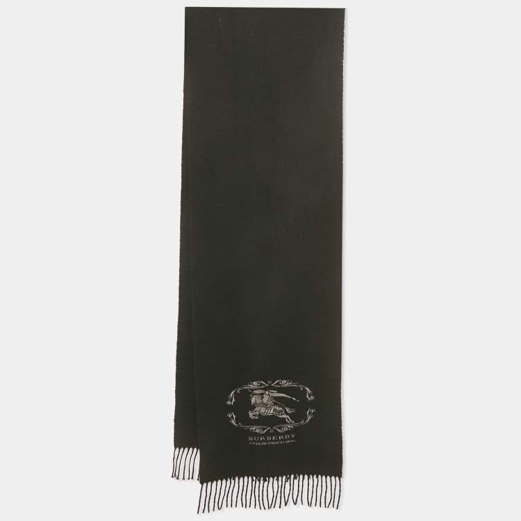 Pre Owned Burberry Black Logo Embroidered Cashmere Stole
