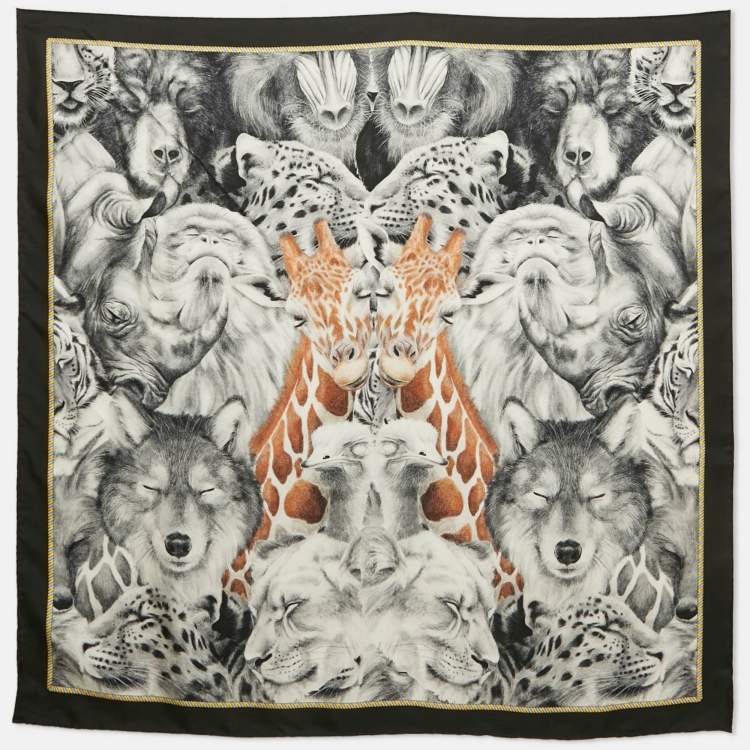 Pre Owned Burberry Grey Animals Print Silk Scarf 