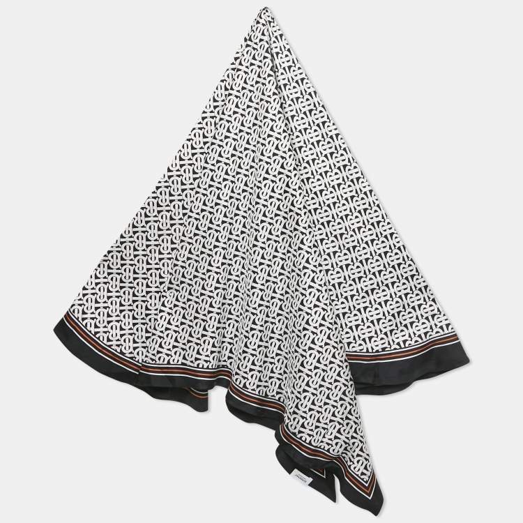 Pre Owned Burberry Black TB Monogram Silk Reversible Scarf