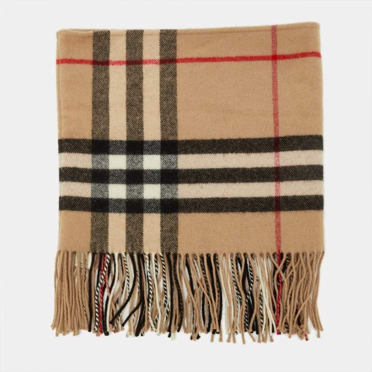 Pre Owned Burberry Brown House Check Merino Wool & Cashmere Infinity Scarf