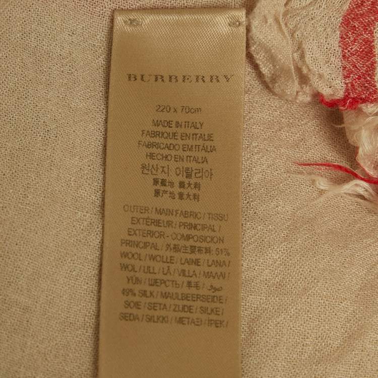 Pre Owned Burberry Beige Giant Check Wool and Silk Scarf 