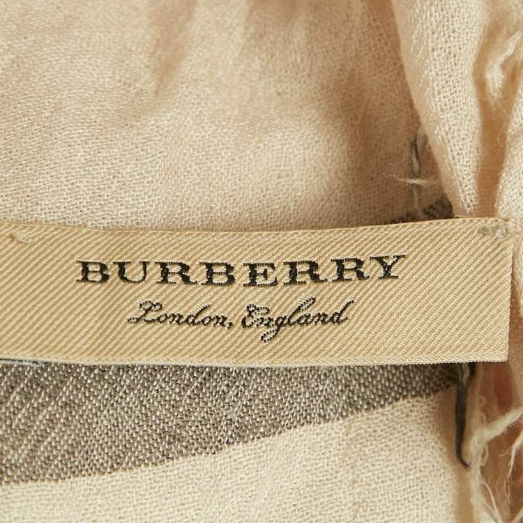 Pre Owned Burberry Beige Giant Check Wool and Silk Scarf 