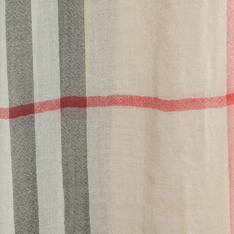 Pre Owned Burberry Beige Giant Check Wool and Silk Scarf 