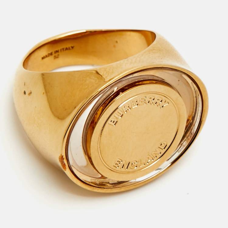 Pre Owned Burberry Resin Gold Tone Ring Size 52
