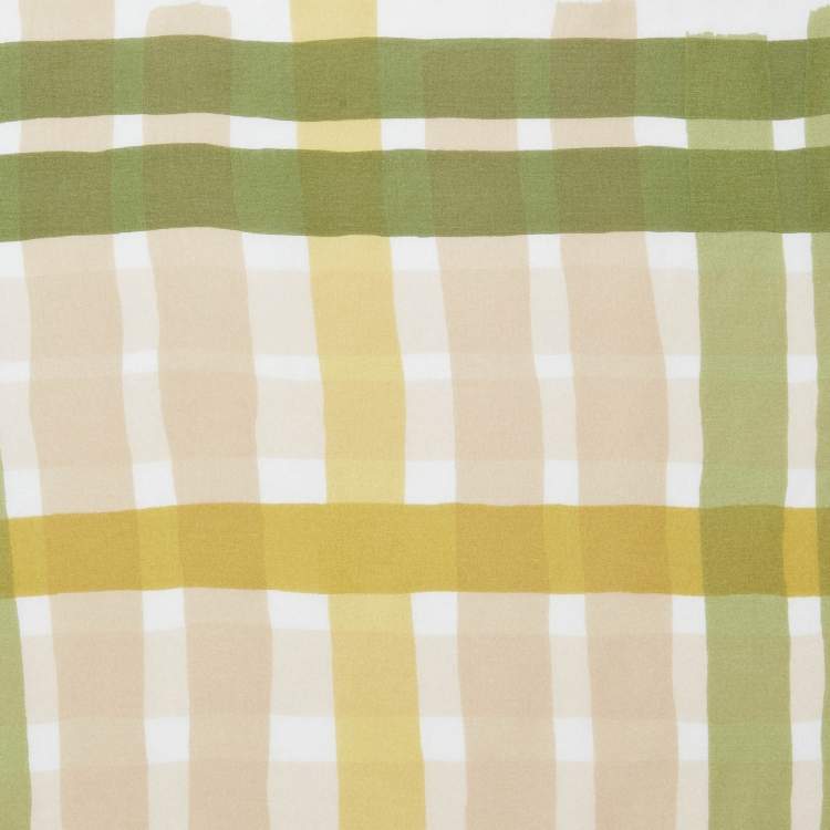 Pre Owned Burberry Green Check Print Silk Square Scarf 