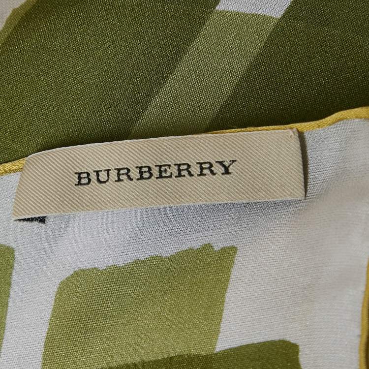 Pre Owned Burberry Green Check Print Silk Square Scarf 