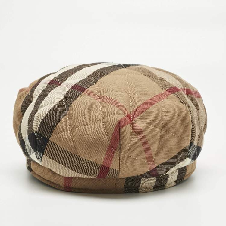 Pre Owned Burberry Brown Nova Check Cotton Newsboy Hat L