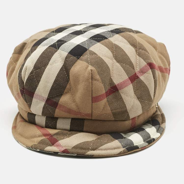 Pre Owned Burberry Brown Nova Check Cotton Newsboy Hat L