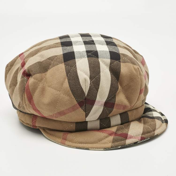 Pre Owned Burberry Brown Nova Check Cotton Newsboy Hat L