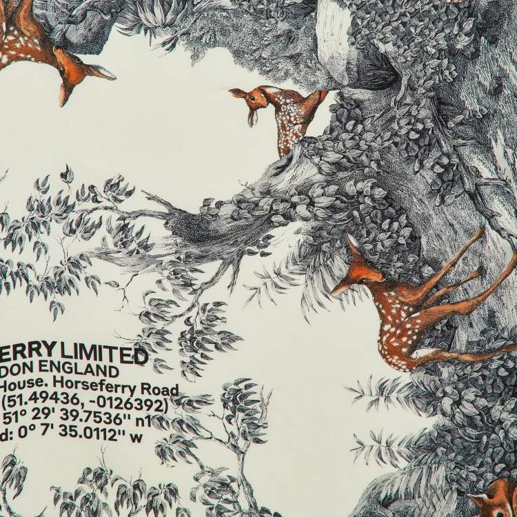 Pre Owned Burberry White Deer Montage Print Silk Square Scarf