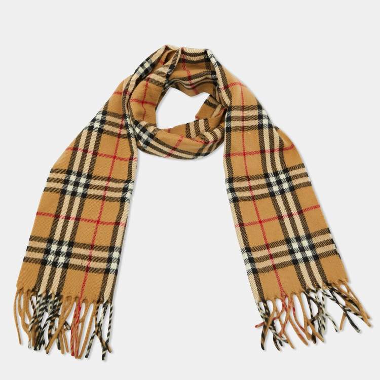 Pre Owned Burberry Vintage Beige Check Wool & Angora Scarf