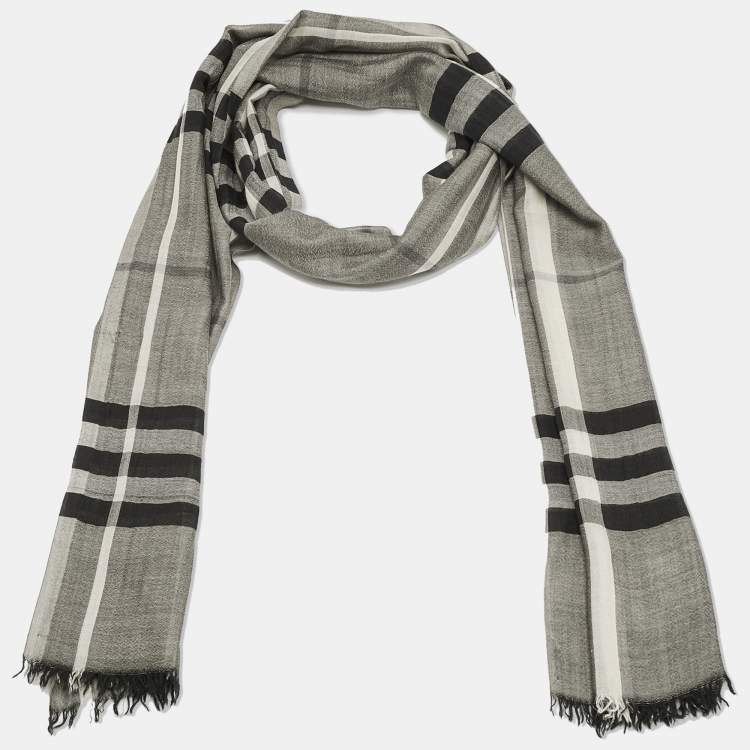 Pre Owned Burberry Monochrome Checked Silk Blend Stole 