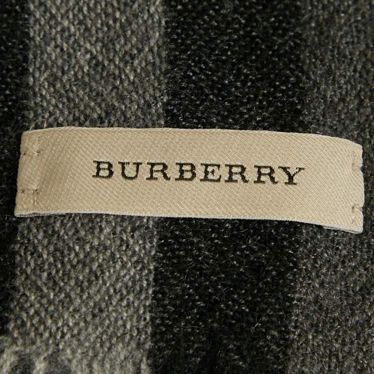Pre Owned Burberry Grey Checks Wool Scarf