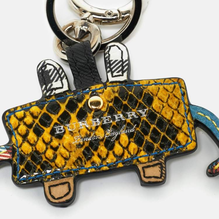 Pre Owned Burberry Yellow Snakeskin Embossed Studded Monster Bag Charm