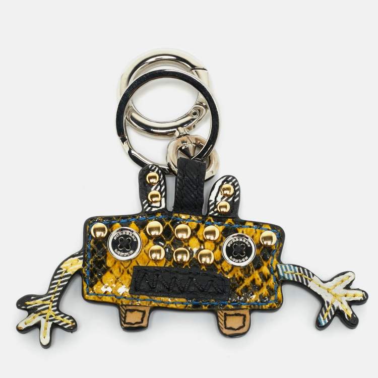 Pre Owned Burberry Yellow Snakeskin Embossed Studded Monster Bag Charm