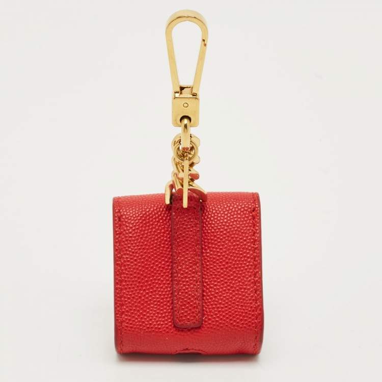 Pre Owned Burberry Red Leather TB Logo Airpod Case