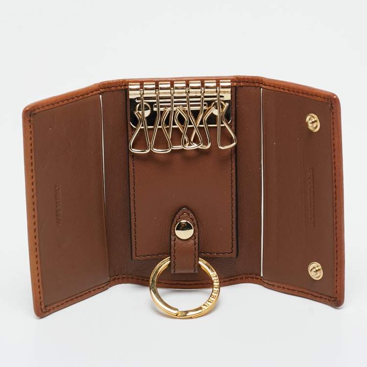 Pre Owned Burberry Brown/Beige Haymarket Fabric and Leather Key Holder