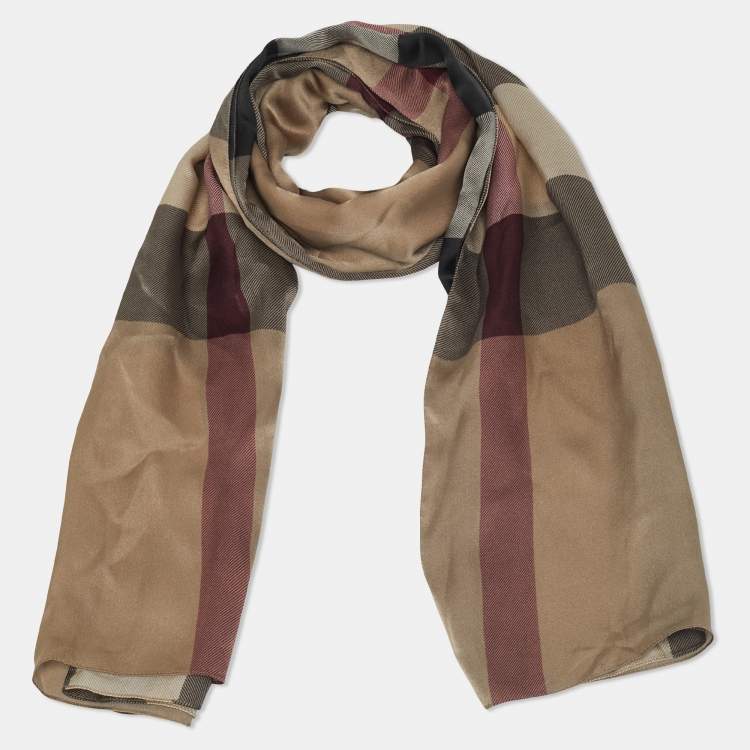 Pre Owned Burberry Beige Check Silk Stole