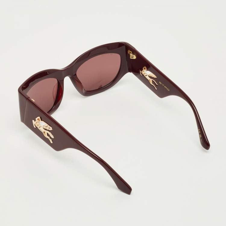 Pre Owned Burberry Etro Burgundy 0074/G/S Cat Eye Sunglasses