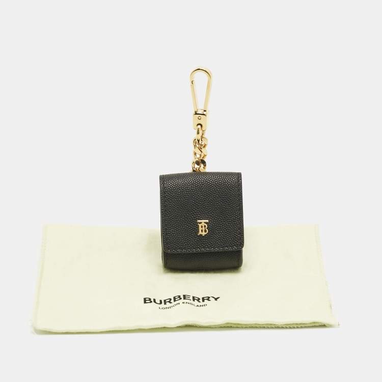Pre Owned Burberry Black Leather TB Logo AirPods Case