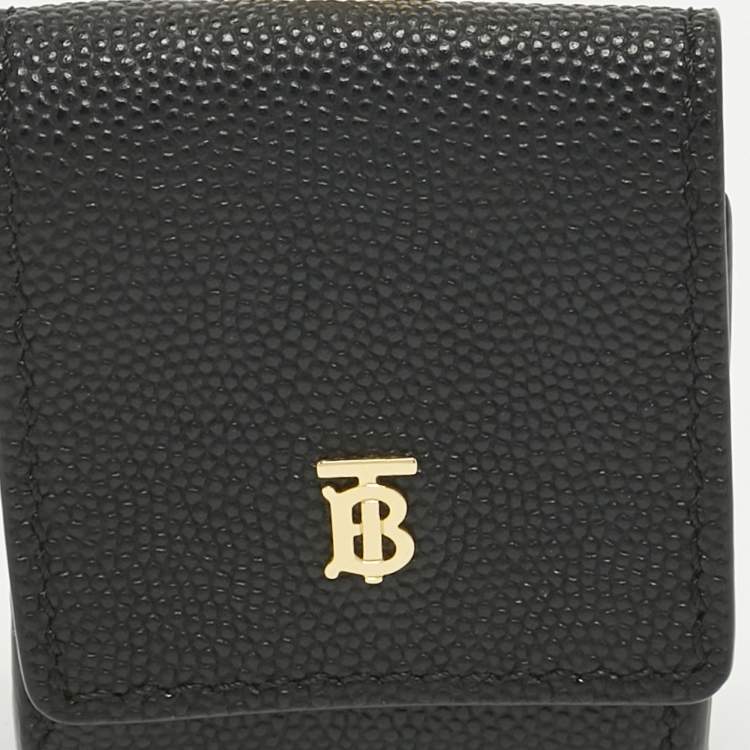 Pre Owned Burberry Black Leather TB Logo AirPods Case