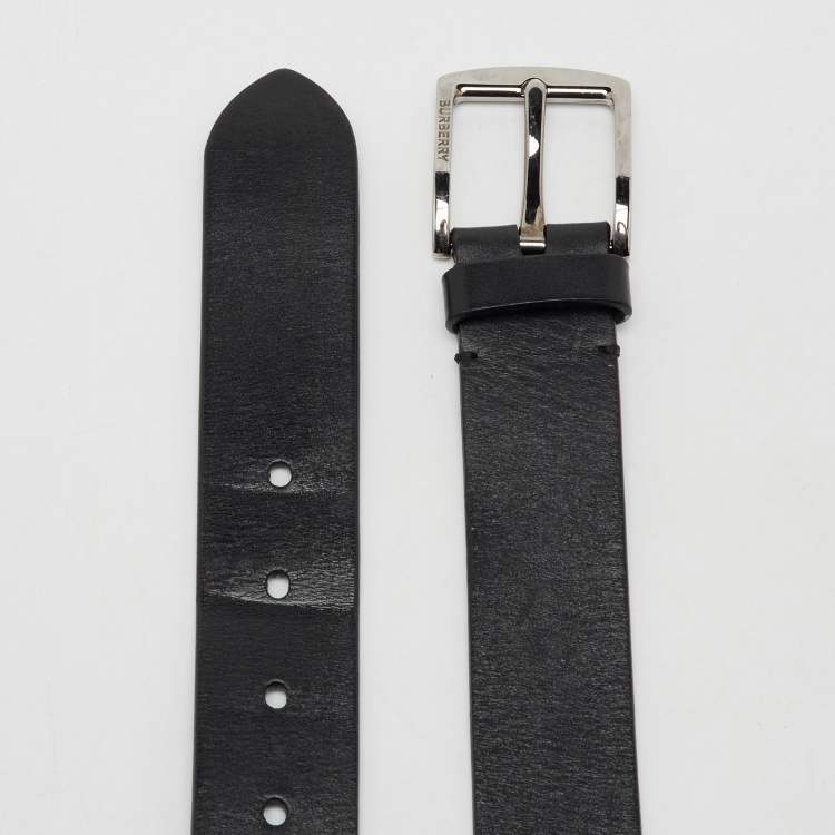 Pre Owned Burberry Black Leather Buckle Belt 90CM