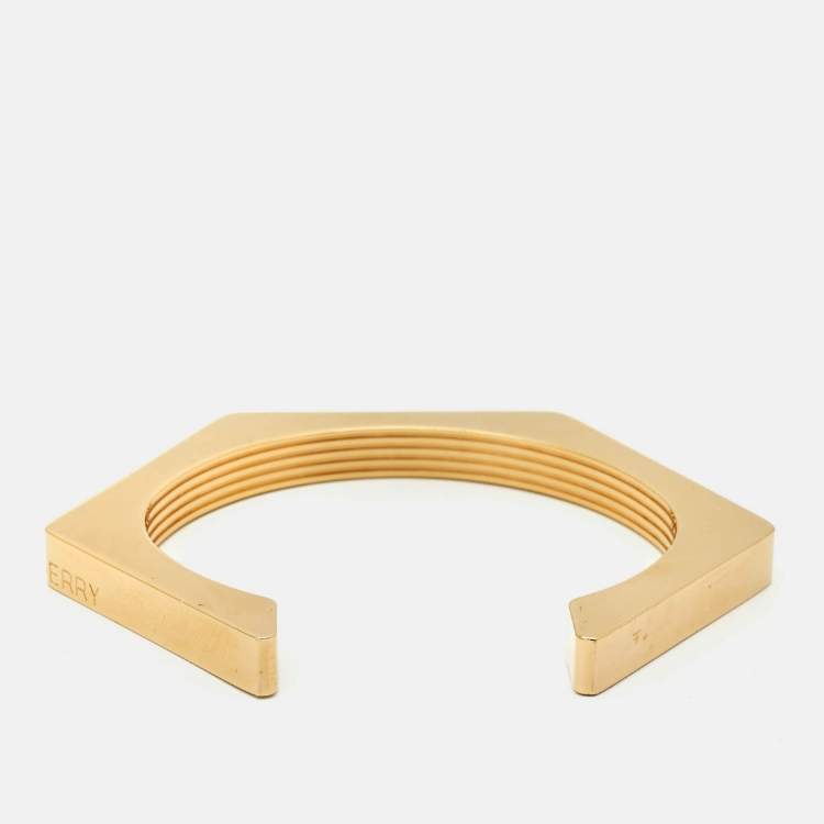 Pre Owned Burberry Gold tone Cuff Bracelet L