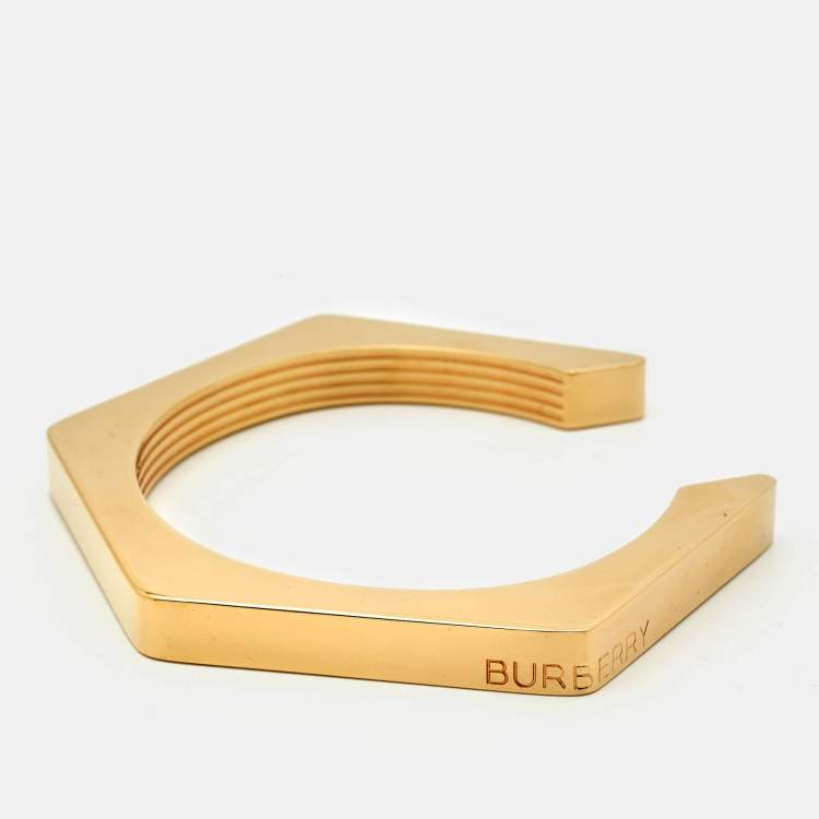 Pre Owned Burberry Gold tone Cuff Bracelet L