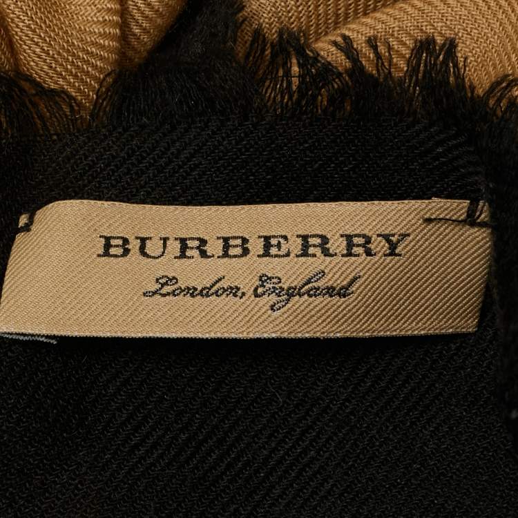 Pre Owned Burberry Beige/Black Printed Cashmere Square Scarf